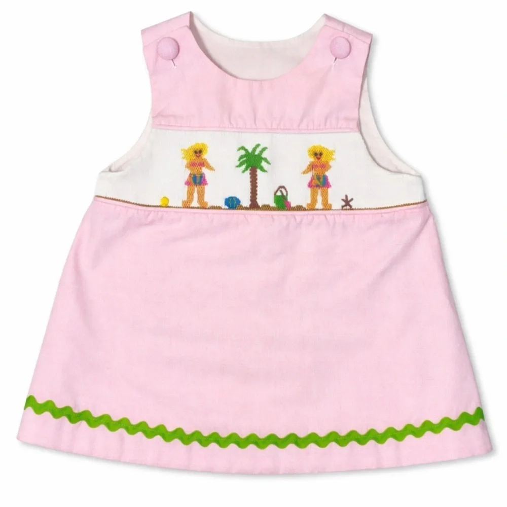 Pink Gingham Smocked Beach Baby Dress 24 Mos Jumper Sundress Remember Nguyen